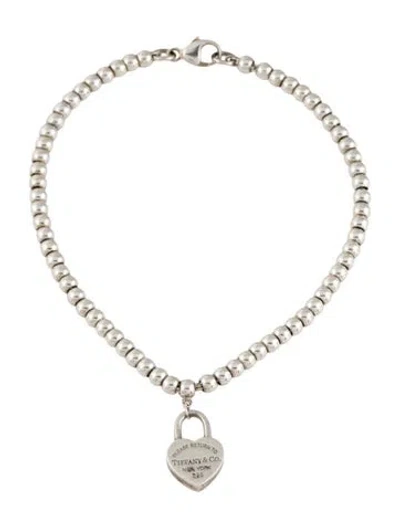 Pre-owned Tiffany & Co Mini Heart Lock Bead Bracelet, 6.5" In Multi