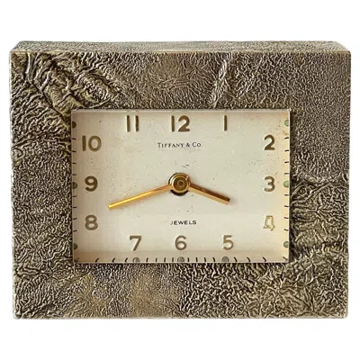 Pre-owned Tiffany & Co . Modern Cast Bronze 'rockwork' Table Clock, Swiss Jeweled Movement In Gold