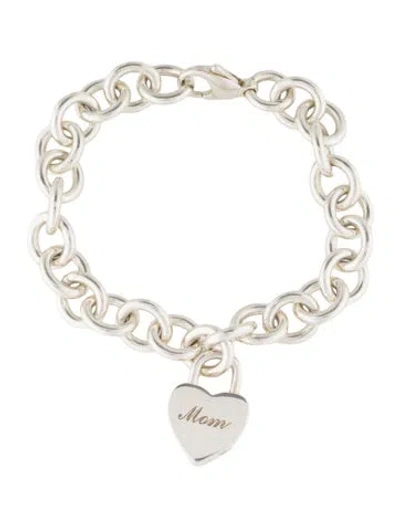 Pre-owned Tiffany & Co 'mom' Heart Lock Charm Bracelet, 6.25" In Multi