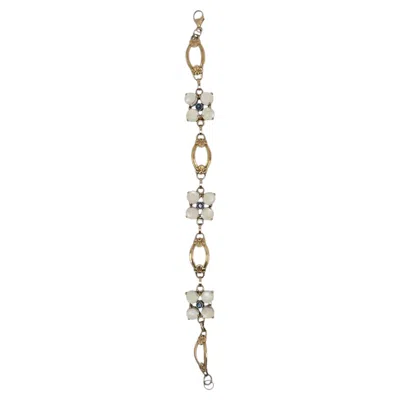 Pre-owned Tiffany & Co . Moonstone Sapphire Flower Bracelet 14k Yellow Gold Retro