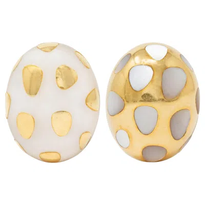 Pre-owned Tiffany & Co . Mother-of-pearl 18k Vintage Positive Negative Ear-clip Earrings In Multi