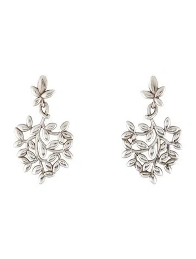 Pre-owned Tiffany & Co Olive Leaf Heart Drop Earrings In Multi