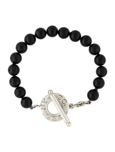 Pre-owned Tiffany & Co Onyx Bead Toggle Bracelet, 6.5" In Multicolor