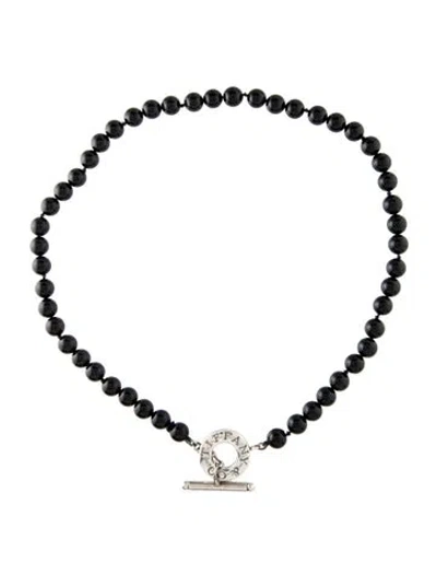 Pre-owned Tiffany & Co Onyx Bead Toggle Necklace, 17" In Multi