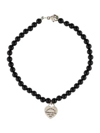 Pre-owned Tiffany & Co Onyx Heart Tag Bead Bracelet, 7" In Multi