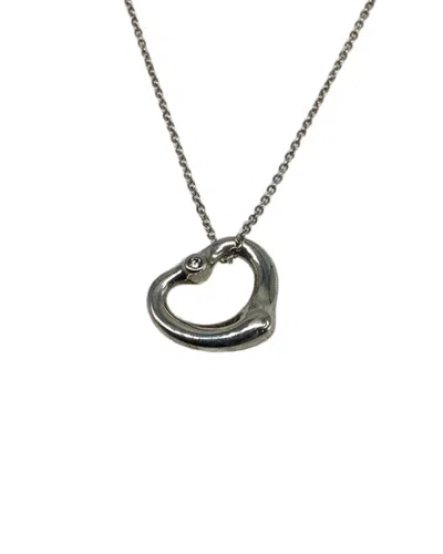 Tiffany & Co . Open Heart Pendant 2 Sides Diamond Necklace (authentic Pre-  Loved) In Metallic