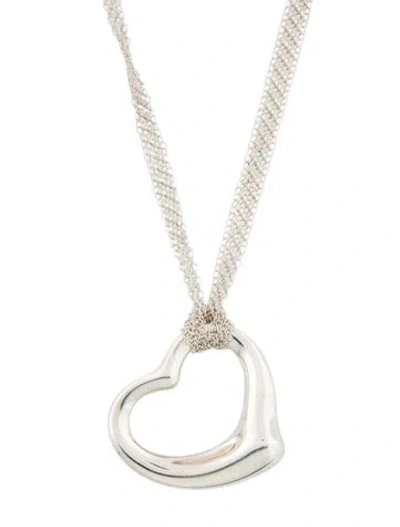 Pre-owned Tiffany & Co Open Heart Pendant Mesh Necklace, 30" In Multi