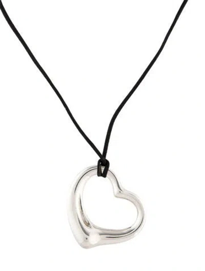 Pre-owned Tiffany & Co Open Heart Pendant Necklace, 16" In Black