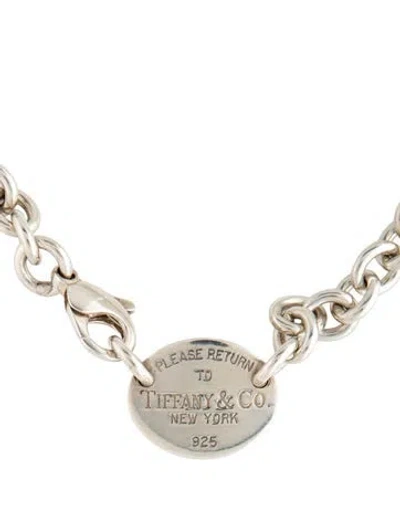 Pre-owned Tiffany & Co Oval Tag Chain Choker Necklace, 14" In Multicolor