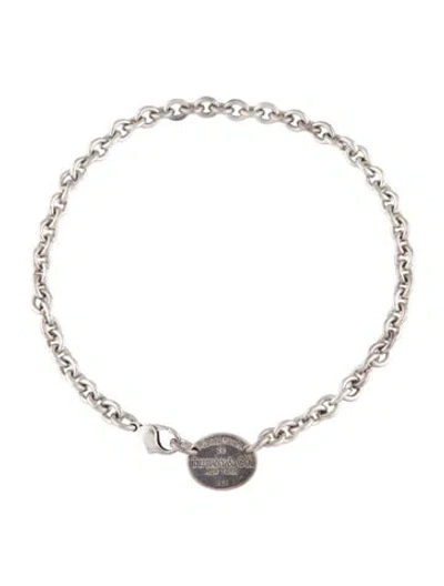Pre-owned Tiffany & Co Oval Tag Chain Choker Necklace, 15.5" In Multicolor