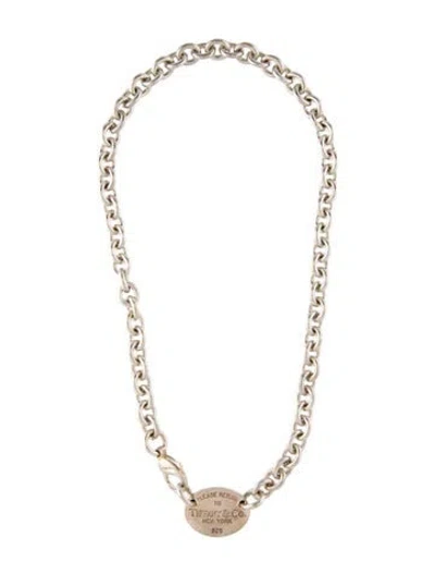 Pre-owned Tiffany & Co Oval Tag Chain Link Choker Necklace, 15", 15" In Multi
