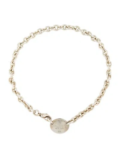 Pre-owned Tiffany & Co Oval Tag Chain Link Choker Necklace, 15" In Multi