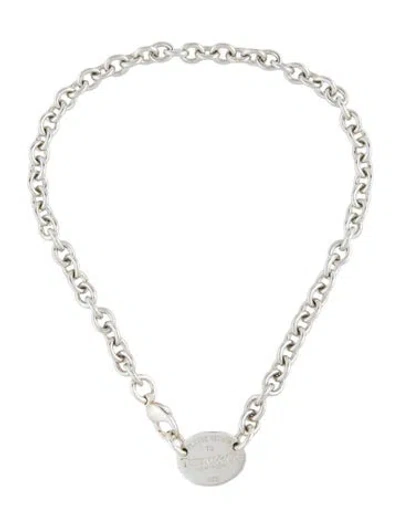Pre-owned Tiffany & Co Oval Tag Chain Link Choker Necklace, 15" In Multi