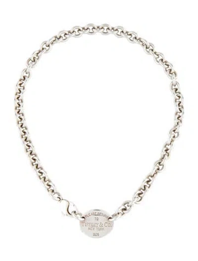 Pre-owned Tiffany & Co Oval Tag Chain Link Choker Necklace, 15" In Multi