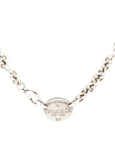 Pre-owned Tiffany & Co Oval Tag Chain Link Choker Necklace, 15.25", 15.25" In Multi