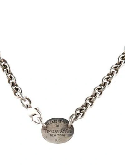 Pre-owned Tiffany & Co Oval Tag Chain Link Choker Necklace, 15.5" In Multi