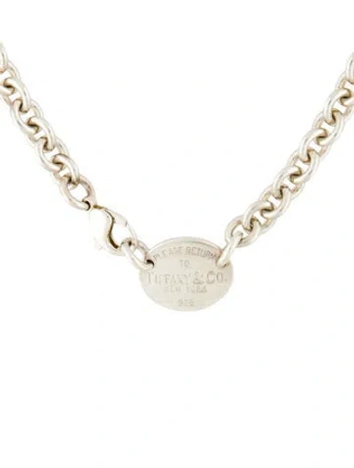 Pre-owned Tiffany & Co Oval Tag Chain Link Choker Necklace, 15.5" In Multi