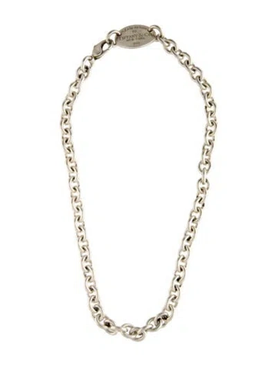 Pre-owned Tiffany & Co Oval Tag Chain Link Choker Necklace, 15.5" In Multi