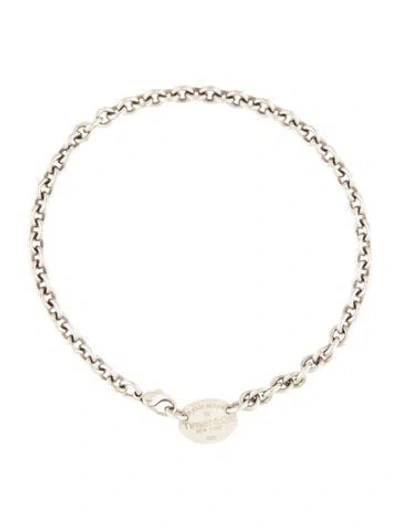 Pre-owned Tiffany & Co Oval Tag Chain Link Choker Necklace, 15.5" In Multicolor