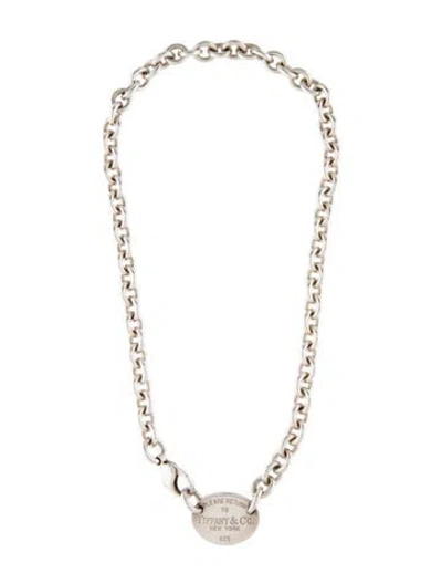 Pre-owned Tiffany & Co Oval Tag Chain Link Choker Necklace, 15.75" In Multi