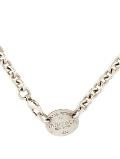Pre-owned Tiffany & Co Oval Tag Chain Link Choker Necklace, 16" In Multi