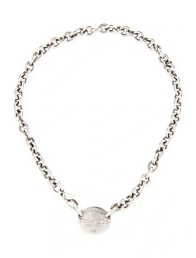 Pre-owned Tiffany & Co Oval Tag Choker Chain Necklace, 15" In Multi