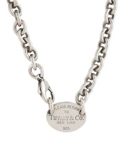 Pre-owned Tiffany & Co Oval Tag Choker Chain Necklace, 15.75", 15.75" In Multi