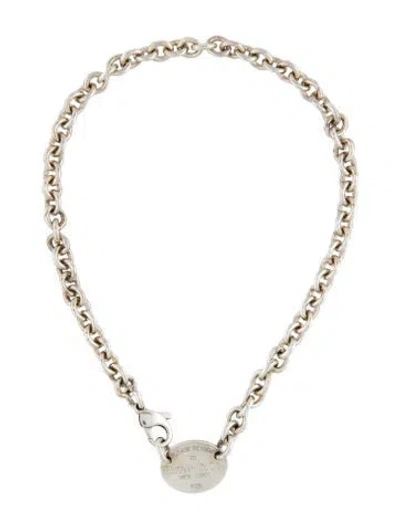 Pre-owned Tiffany & Co Oval Tag Choker Necklace, 15" In Multi