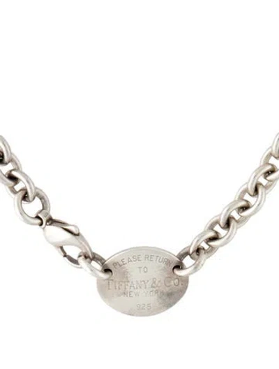 Pre-owned Tiffany & Co Oval Tag Choker Necklace, 15" In Multicolor