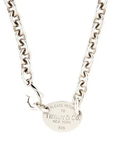 Pre-owned Tiffany & Co Oval Tag Choker Necklace, 15" In Multicolor