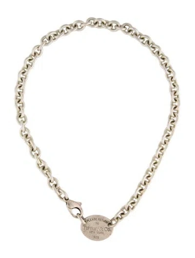 Pre-owned Tiffany & Co Oval Tag Choker Necklace, 15" In Multicolor