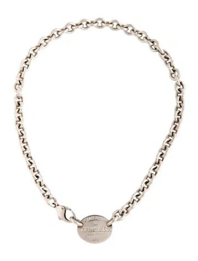 Pre-owned Tiffany & Co Oval Tag Choker Necklace, 15" In Multicolor