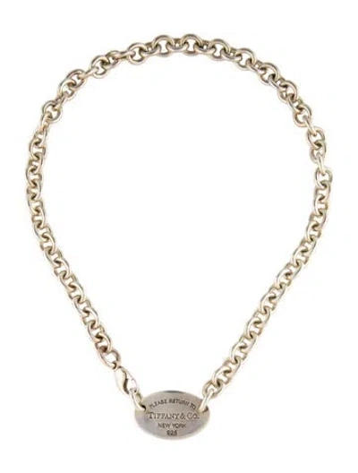 Pre-owned Tiffany & Co Oval Tag Choker Necklace, 15.5" In Multi