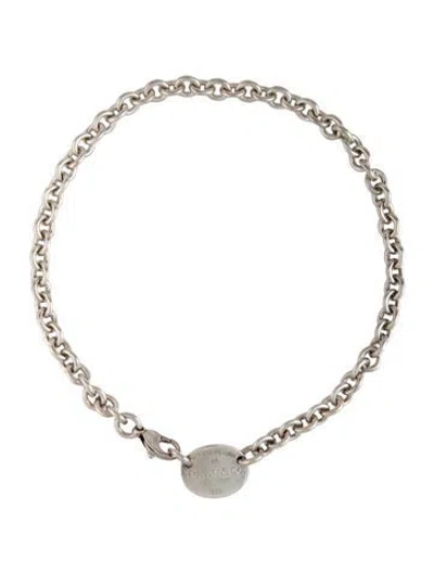 Pre-owned Tiffany & Co Oval Tag Choker Necklace, 15.5" In Multicolor