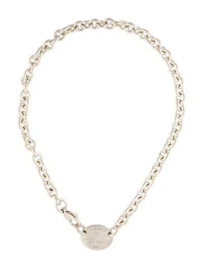 Pre-owned Tiffany & Co Oval Tag Choker Necklace, 15.5" In Multicolor