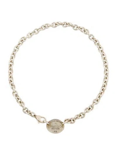 Pre-owned Tiffany & Co Oval Tag Choker Necklace, 16" In Multi