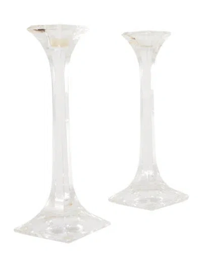 Pre-owned Tiffany & Co Pair Of Column Candlesticks In Clear