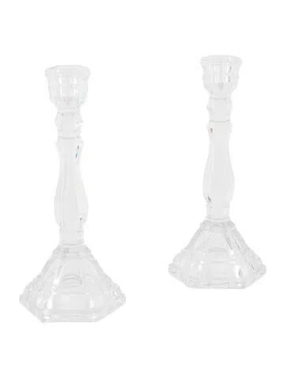 Pre-owned Tiffany & Co Pair Of Crystal Hampton Candlesticks In Clear