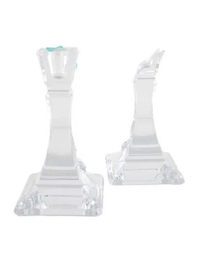 Pre-owned Tiffany & Co Pair Of Crystal Square Candlesticks In Clear