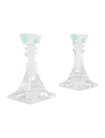 Pre-owned Tiffany & Co Pair Of Crystal Square Candlesticks In Transparent