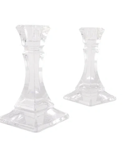 Pre-owned Tiffany & Co Pair Of Home Essentials Collection Square Crystal Candlesticks In Clear