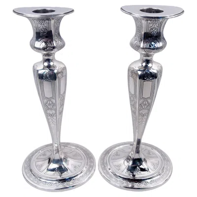 Pre-owned Tiffany & Co Pair Of Tiffany Edwardian Classical Sterling Silver Candlesticks