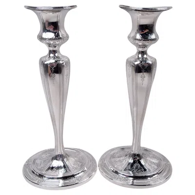 Pre-owned Tiffany & Co Pair Of Tiffany Edwardian Classical Sterling Silver Candlesticks