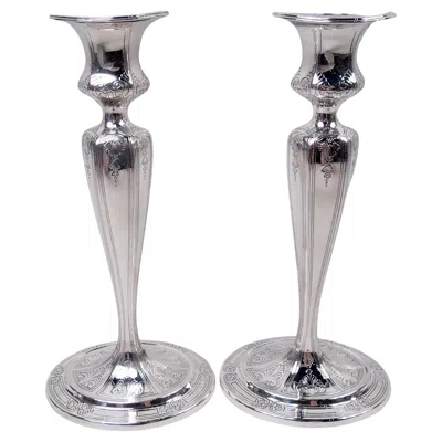 Pre-owned Tiffany & Co Pair Of Tiffany Edwardian Classical Sterling Silver Candlesticks
