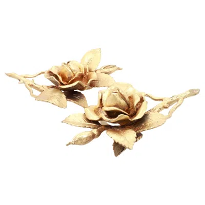 Pre-owned Tiffany & Co Pair Of Vintage . Gilt Sterling Silver Rose Bud Placecard Holders In Red