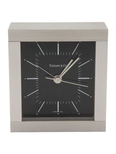 Pre-owned Tiffany & Co . Palladium Square Alarm Clock In Silver