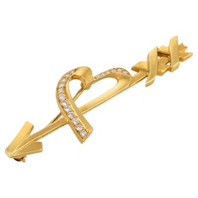 Pre-owned Tiffany & Co . Paloma Picasso Diamond 18k Yellow Gold Heart Arrow Brooch