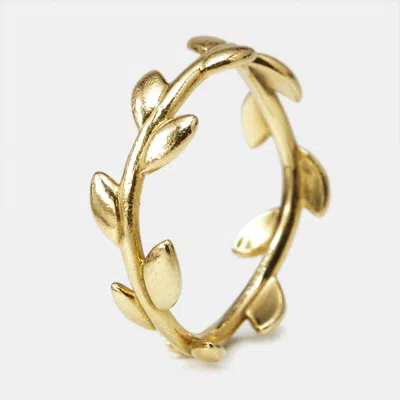 Pre-owned Tiffany & Co Paloma Picasso Olive Leaf 18k Yellow Gold Narrow Ring Size 57