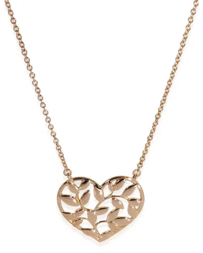 Tiffany & Co . Paloma Picasso Olive Leaf Heart 18k Rose Gold Pendant (authentic Pre-loved) In Brown