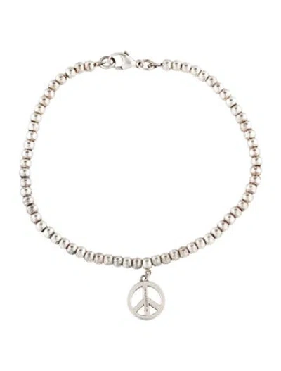 Pre-owned Tiffany & Co Peace Sign Charm Bead Bracelet, 6.75" In Multi